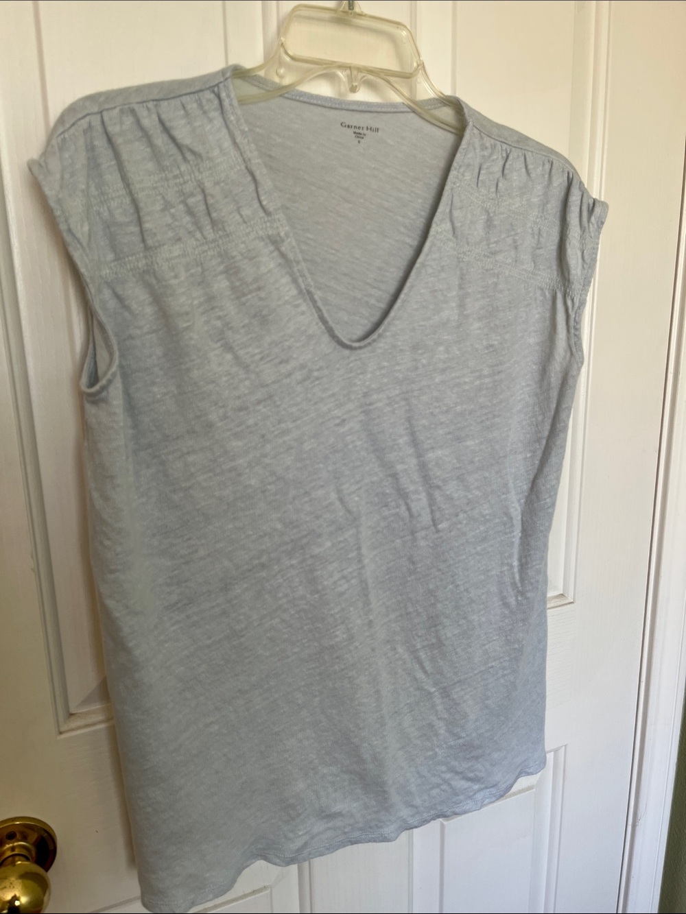 Garnet Hill Gray-Blue Sleeveless V-Neck Tank